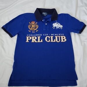 Youth Polo by Ralph Lauren Blue Polo Shirt with Logos. Medium 10/12.